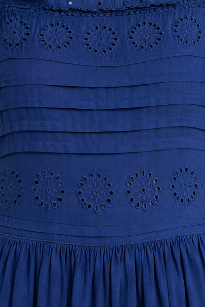 Embroidered Mini Dress | 100% Cotton | Navy Blue | Sleeveless Strappy Dress | Flared Mini Dress