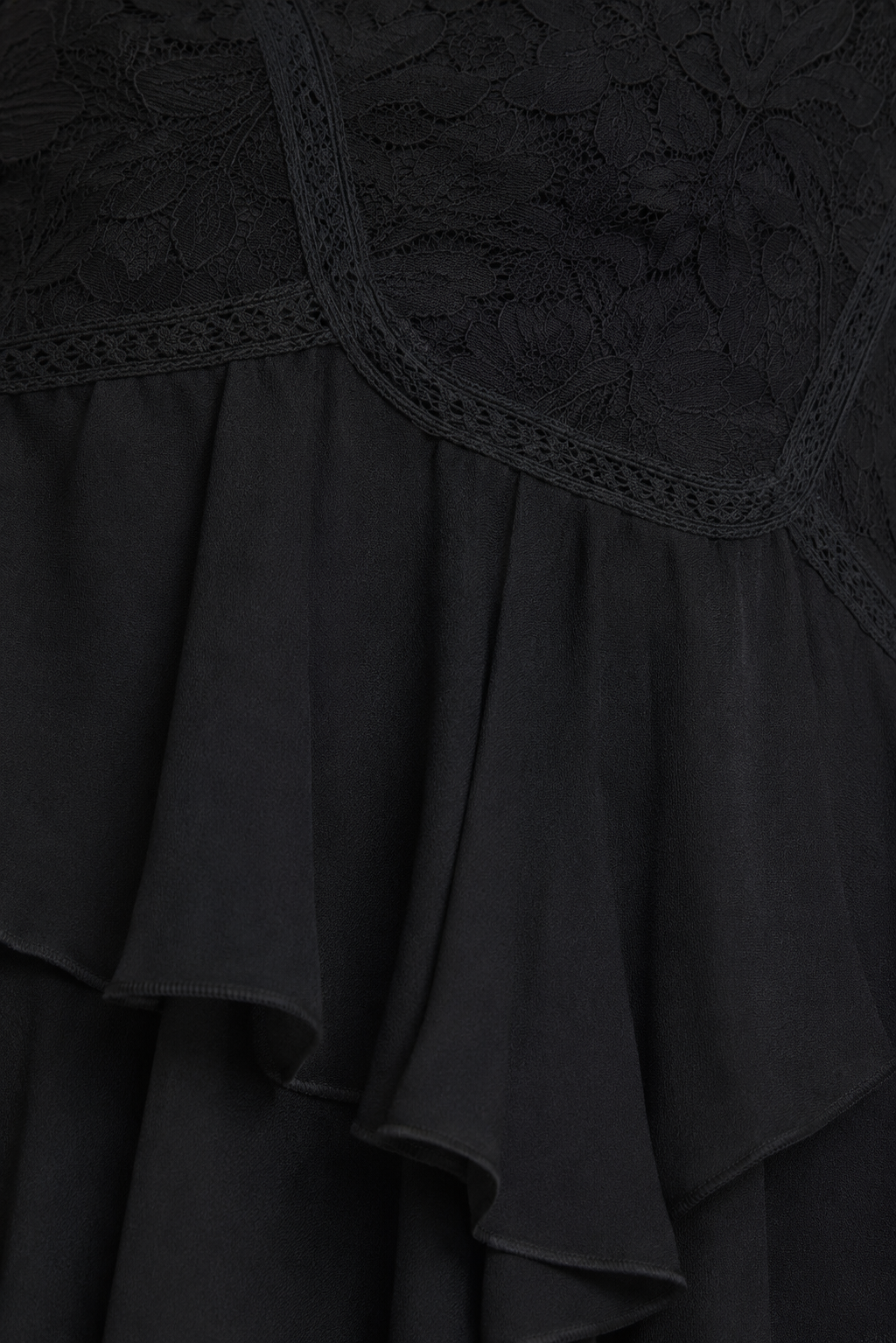 Chiffon High-Low Ruffle Skirt | Layered Midi Skirt | Back Zip Closure | 100% Polyester | Black