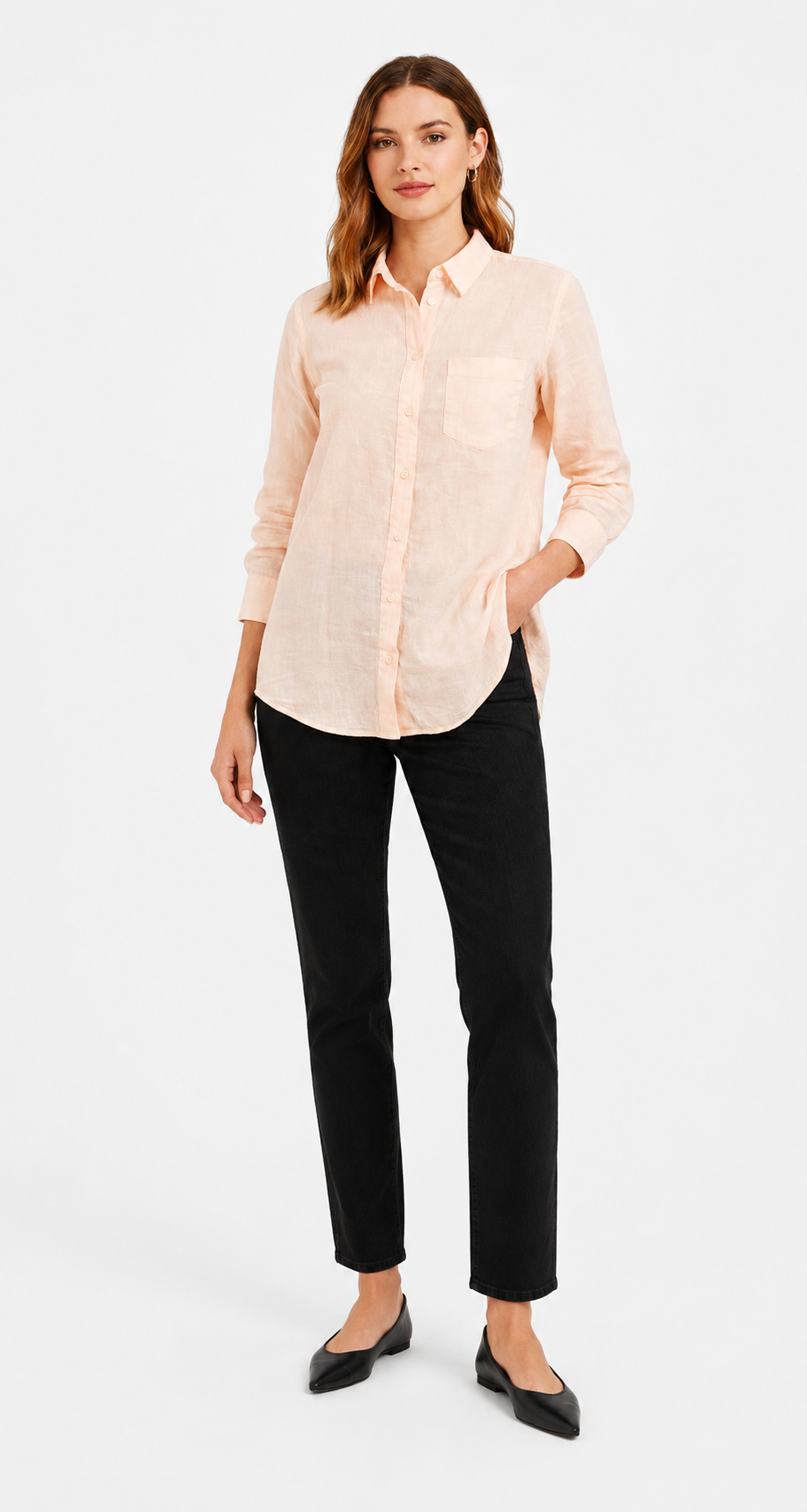 100% Cotton Peach Casual Shirt | Full Sleeves | Button-Down | Loose Fit | Solid Cotton Shirt