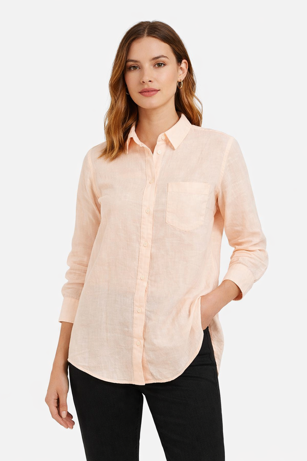 100% Cotton Peach Casual Shirt | Full Sleeves | Button-Down | Loose Fit | Solid Cotton Shirt