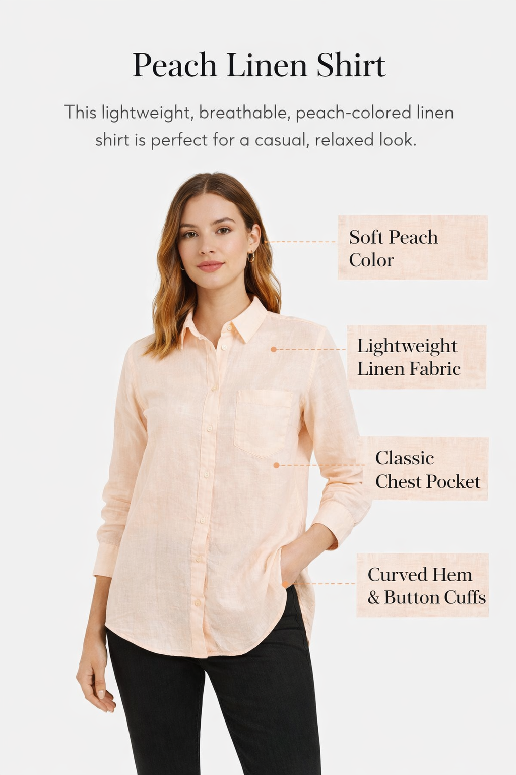 100% Cotton Peach Casual Shirt | Full Sleeves | Button-Down | Loose Fit | Solid Cotton Shirt