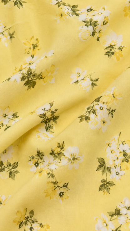 Floral Printed Mini Dress | 100% Rayon | Round Neck | Short Flutter Sleeves | Fit & Flare Casual Dress with 2 Side Pockets | Light Yellow