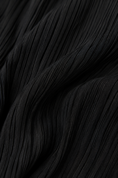 Pleated Midi Dress | Round Neck | Half Sleeves | Tie-Up Waist | Regular Fit | 100% Polyester | Black