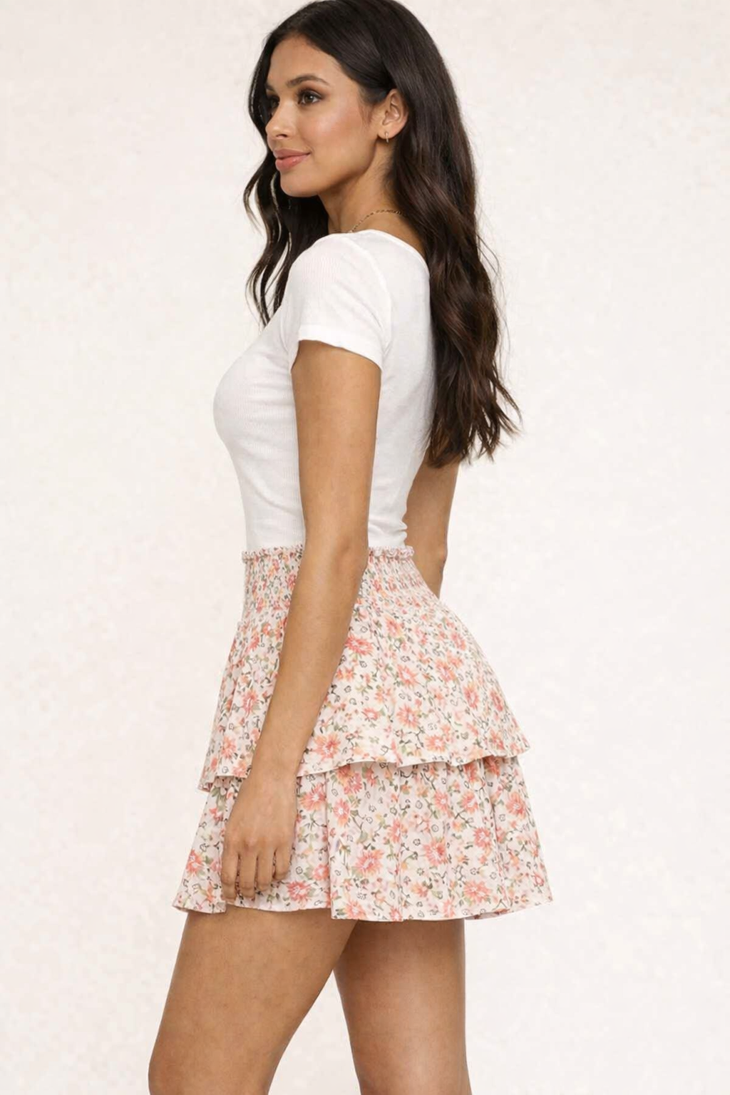 Printed Tiered Mini Skirt | 100% Viscose | Smocked Waist | Stretchable | Multicolor