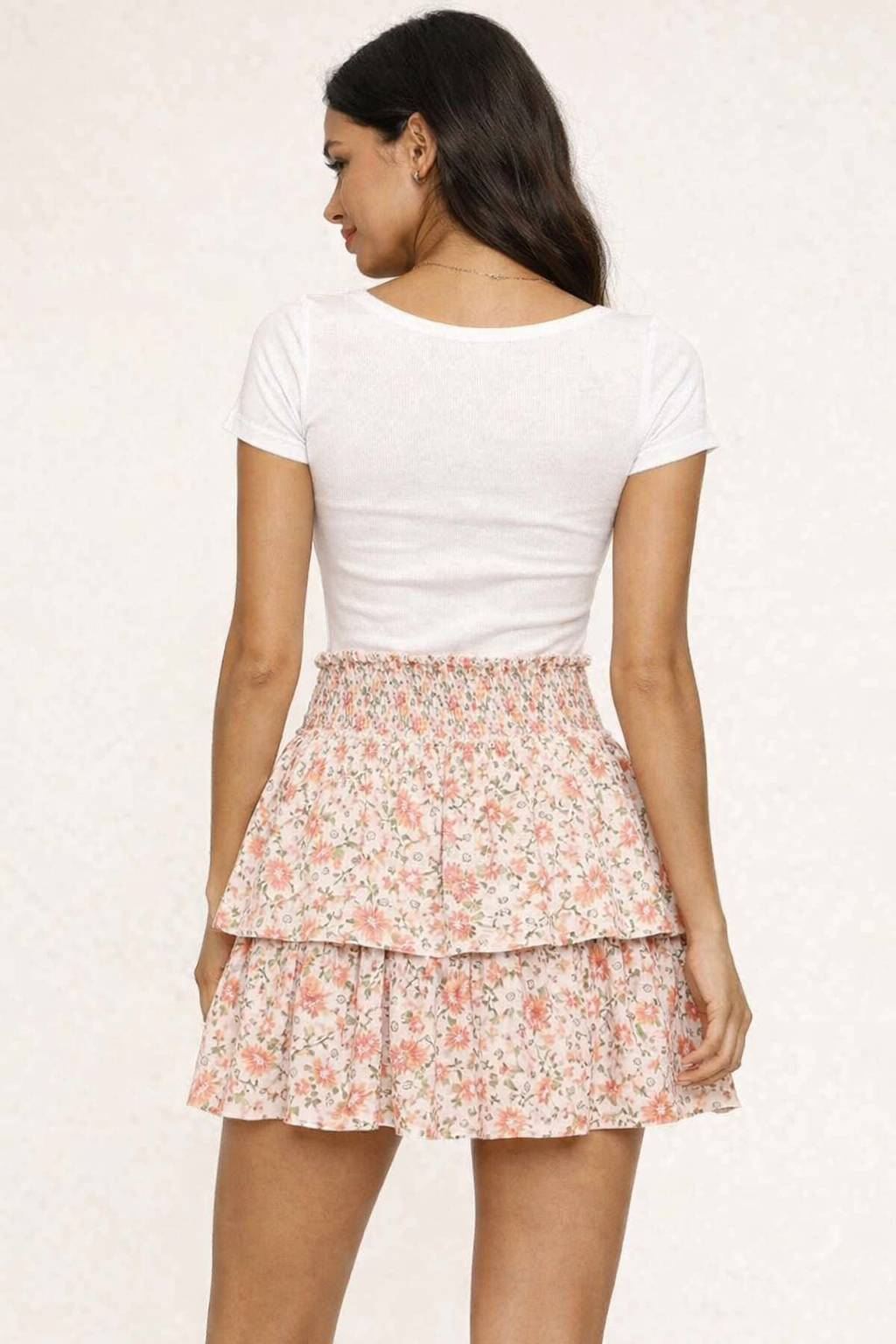 Printed Tiered Mini Skirt | 100% Viscose | Smocked Waist | Stretchable | Multicolor