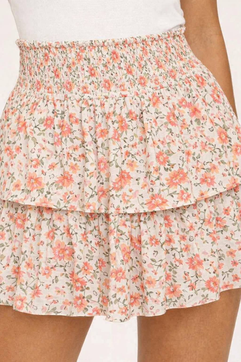 Printed Tiered Mini Skirt | 100% Viscose | Smocked Waist | Stretchable | Multicolor