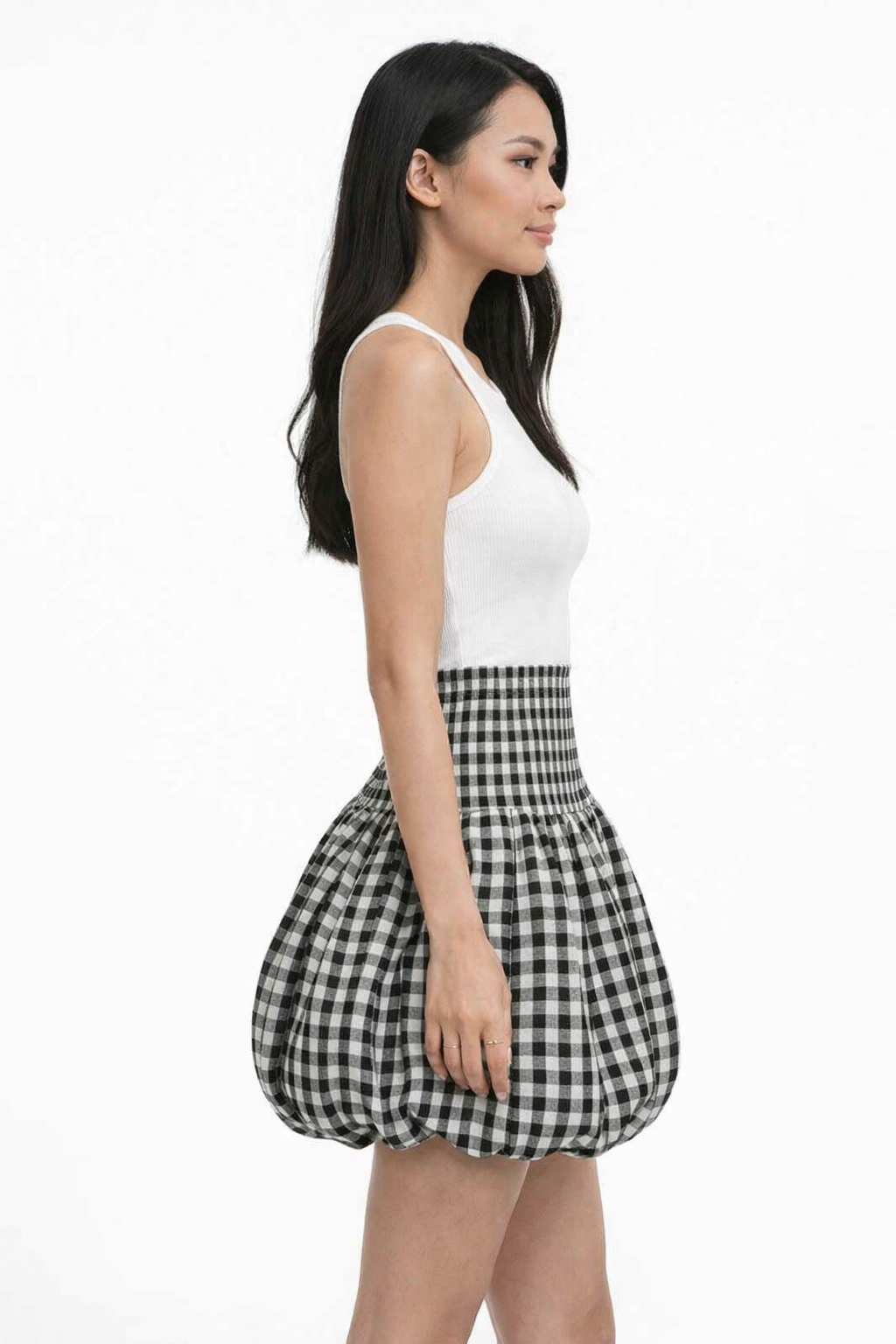 Balloon Mini Skirt | 100% Cotton | High Waist Pull-On | Casual Bubble Hem Skirt | Black