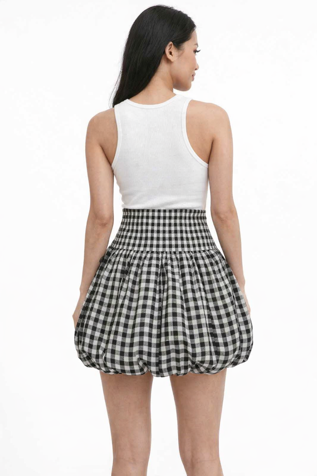 Balloon Mini Skirt | 100% Cotton | High Waist Pull-On | Casual Bubble Hem Skirt | Black
