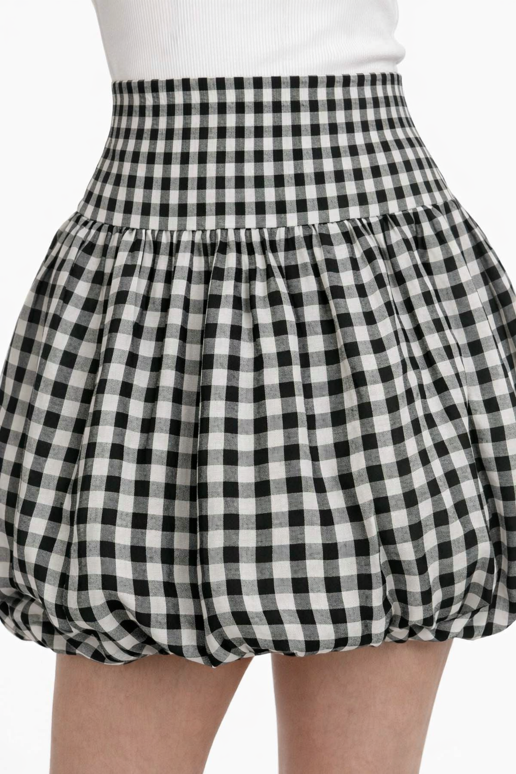 Balloon Mini Skirt | 100% Cotton | High Waist Pull-On | Casual Bubble Hem Skirt | Black