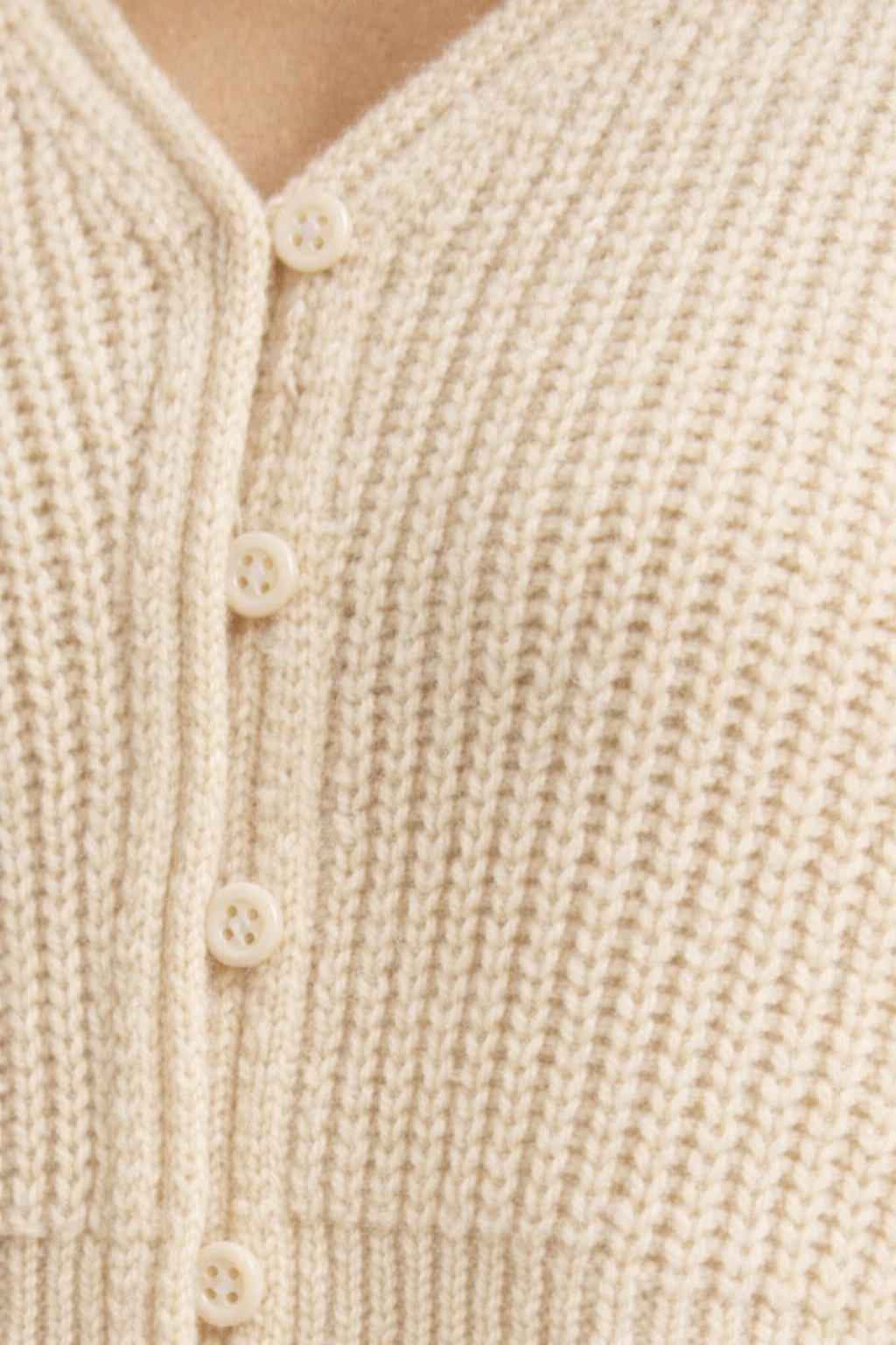 Knitted Crop Cardigan Sweater | 100% Acrylic | V-Neck | Button Front | Full Sleeves | Dark Cream