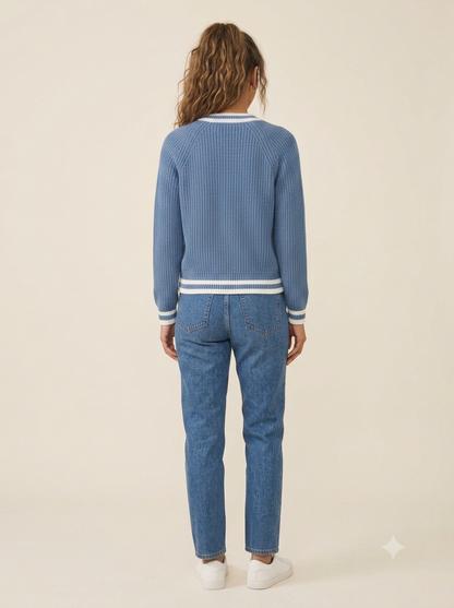 Knitted Cardigan Sweater | 100% Acrylic | V-Neck | Button Front | Full Sleeves | 2 Front Pockets | Sky Blue