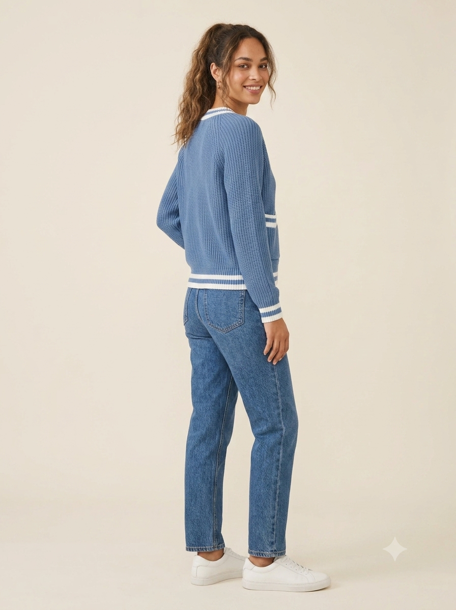 Knitted Cardigan Sweater | 100% Acrylic | V-Neck | Button Front | Full Sleeves | 2 Front Pockets | Sky Blue