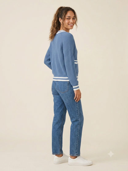 Knitted Cardigan Sweater | 100% Acrylic | V-Neck | Button Front | Full Sleeves | 2 Front Pockets | Sky Blue