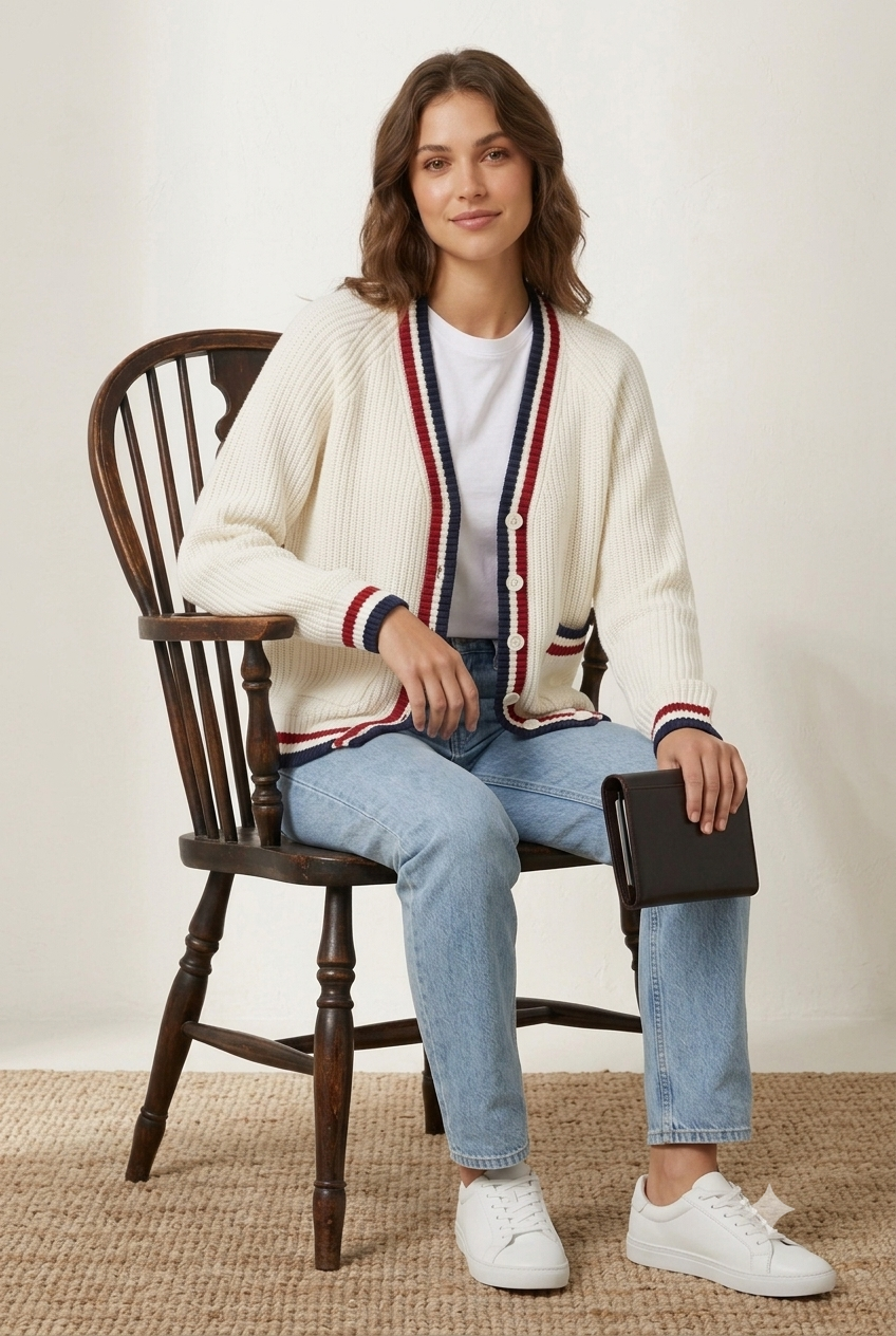 Knitted Cardigan Sweater | 100% Acrylic | V-Neck | Button Front | Full Sleeves | 2 Front Pockets | White