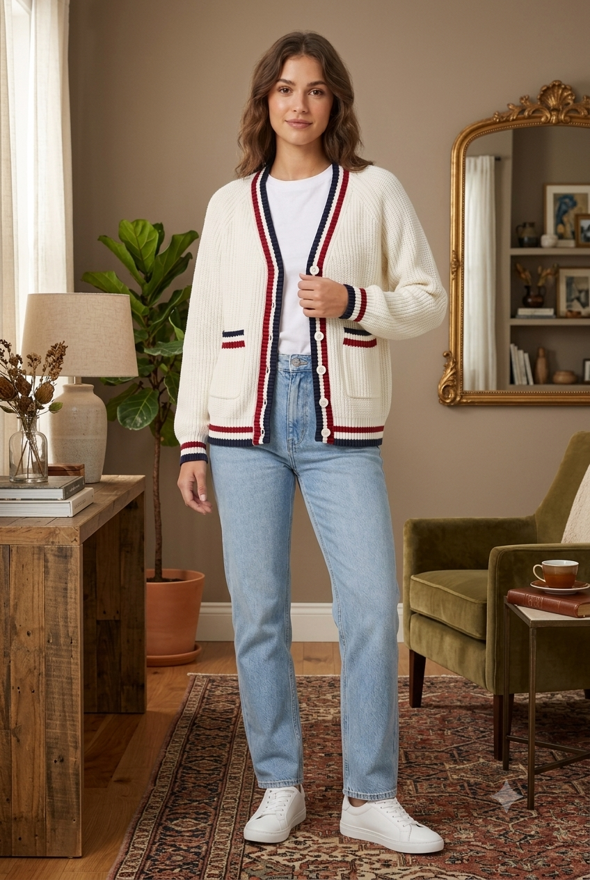 Knitted Cardigan Sweater | 100% Acrylic | V-Neck | Button Front | Full Sleeves | 2 Front Pockets | White