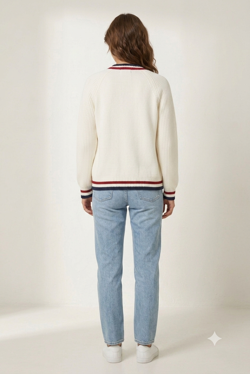 Knitted Cardigan Sweater | 100% Acrylic | V-Neck | Button Front | Full Sleeves | 2 Front Pockets | White