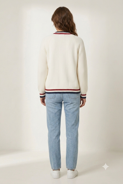 Knitted Cardigan Sweater | 100% Acrylic | V-Neck | Button Front | Full Sleeves | 2 Front Pockets | White