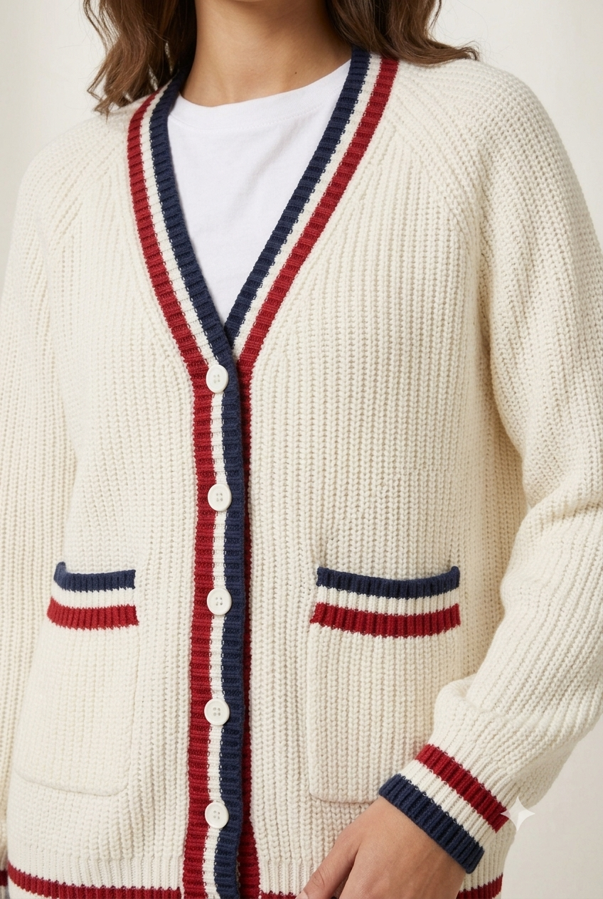 Knitted Cardigan Sweater | 100% Acrylic | V-Neck | Button Front | Full Sleeves | 2 Front Pockets | White