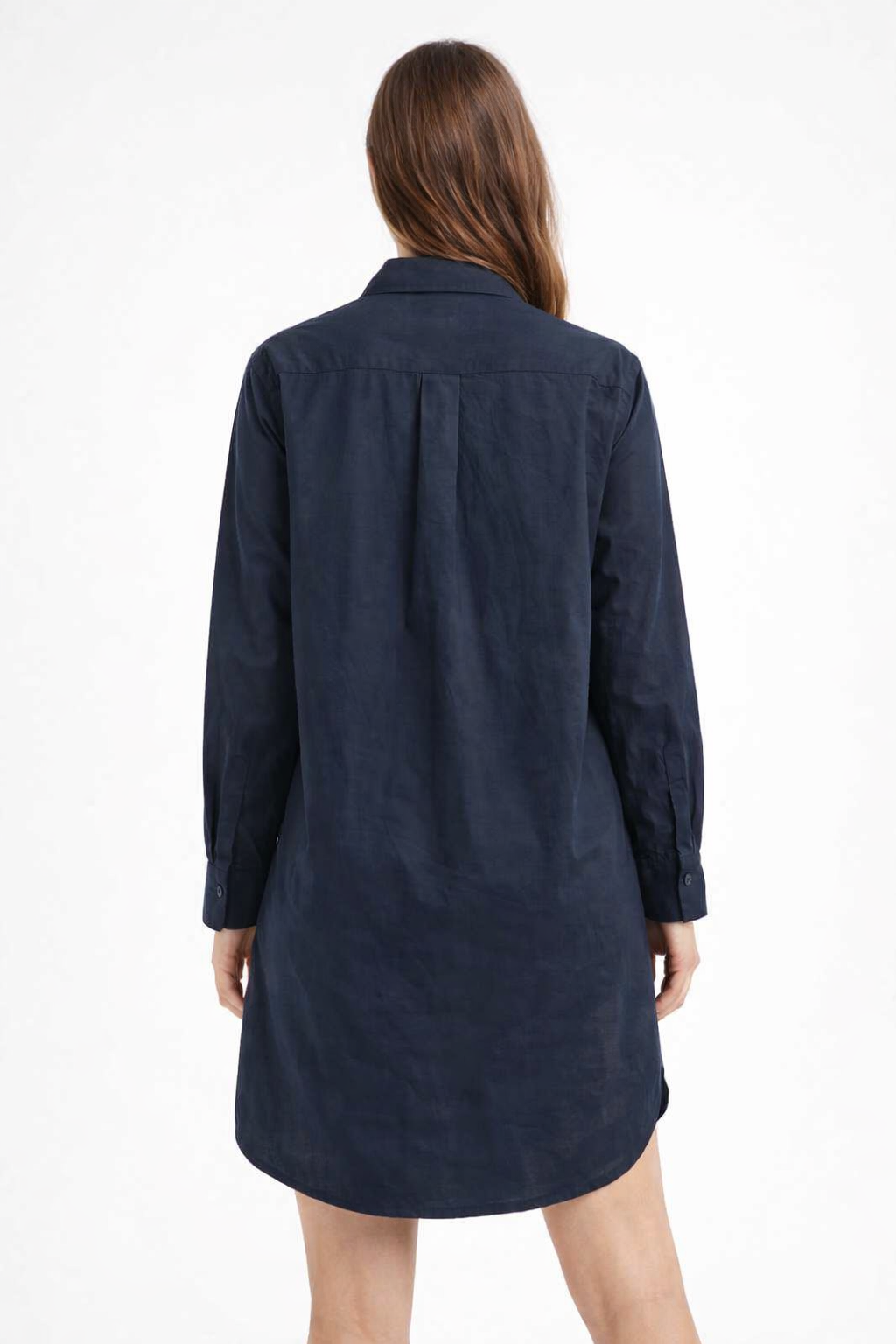 Dark Blue 100% Cotton Shirt Dress | Oversized Loose Fit | Full Sleeves | 1 Pocket | Casual Mini Dress