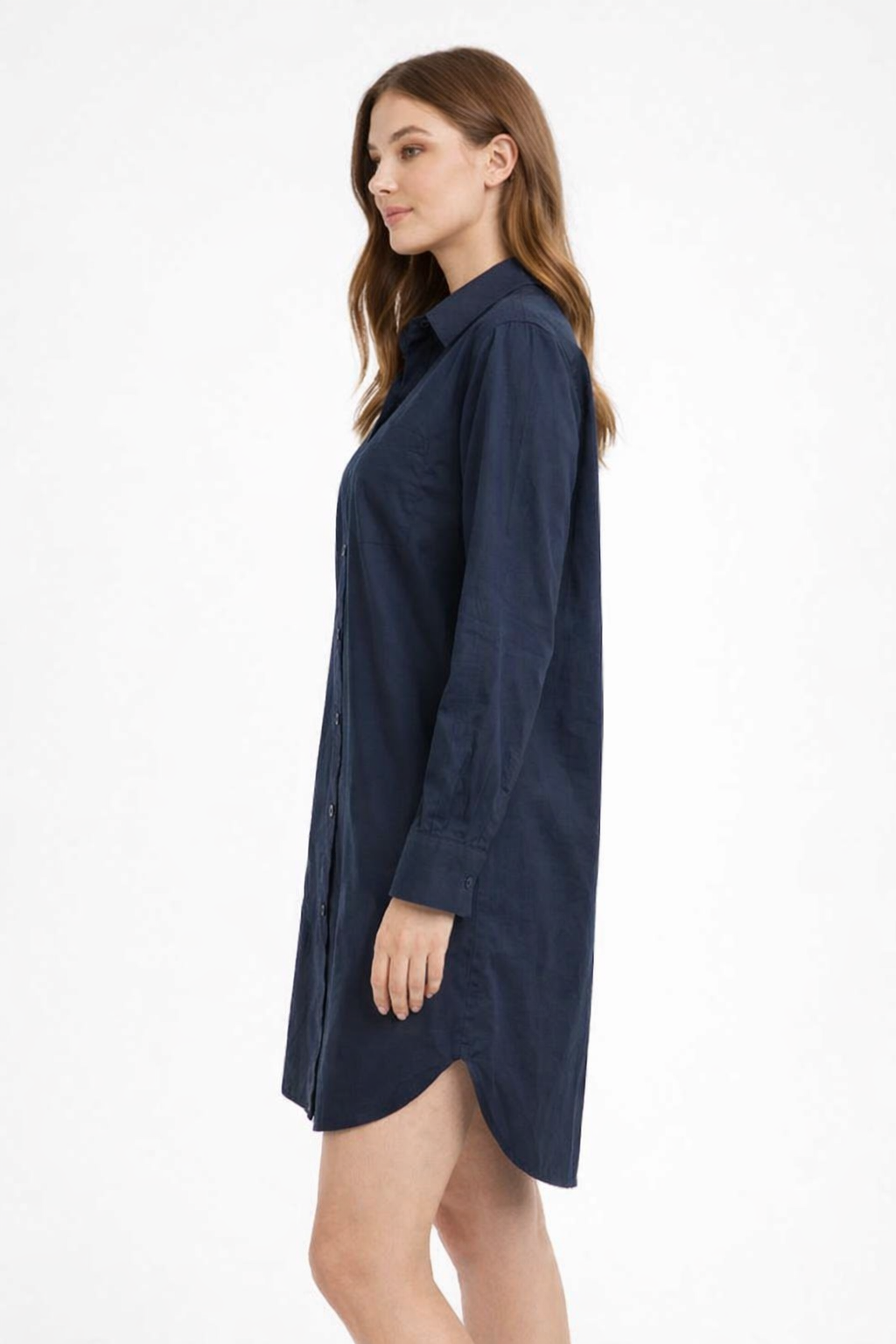 Dark Blue 100% Cotton Shirt Dress | Oversized Loose Fit | Full Sleeves | 1 Pocket | Casual Mini Dress
