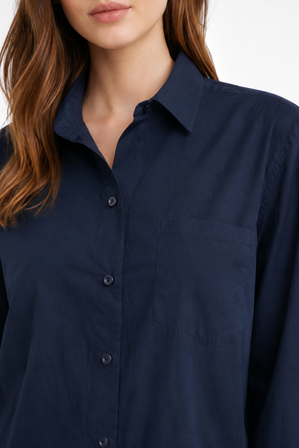 Dark Blue 100% Cotton Shirt Dress | Oversized Loose Fit | Full Sleeves | 1 Pocket | Casual Mini Dress