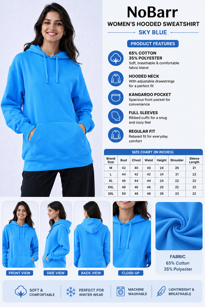 Blue Hooded Sweatshirt | Cotton Blend Hoodie | Long Sleeve | Kangaroo Pocket | Casual Winter Wear