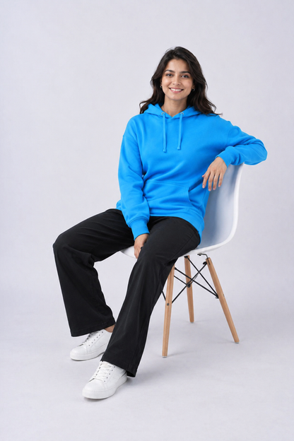 Blue Hooded Sweatshirt | Cotton Blend Hoodie | Long Sleeve | Kangaroo Pocket | Casual Winter Wear