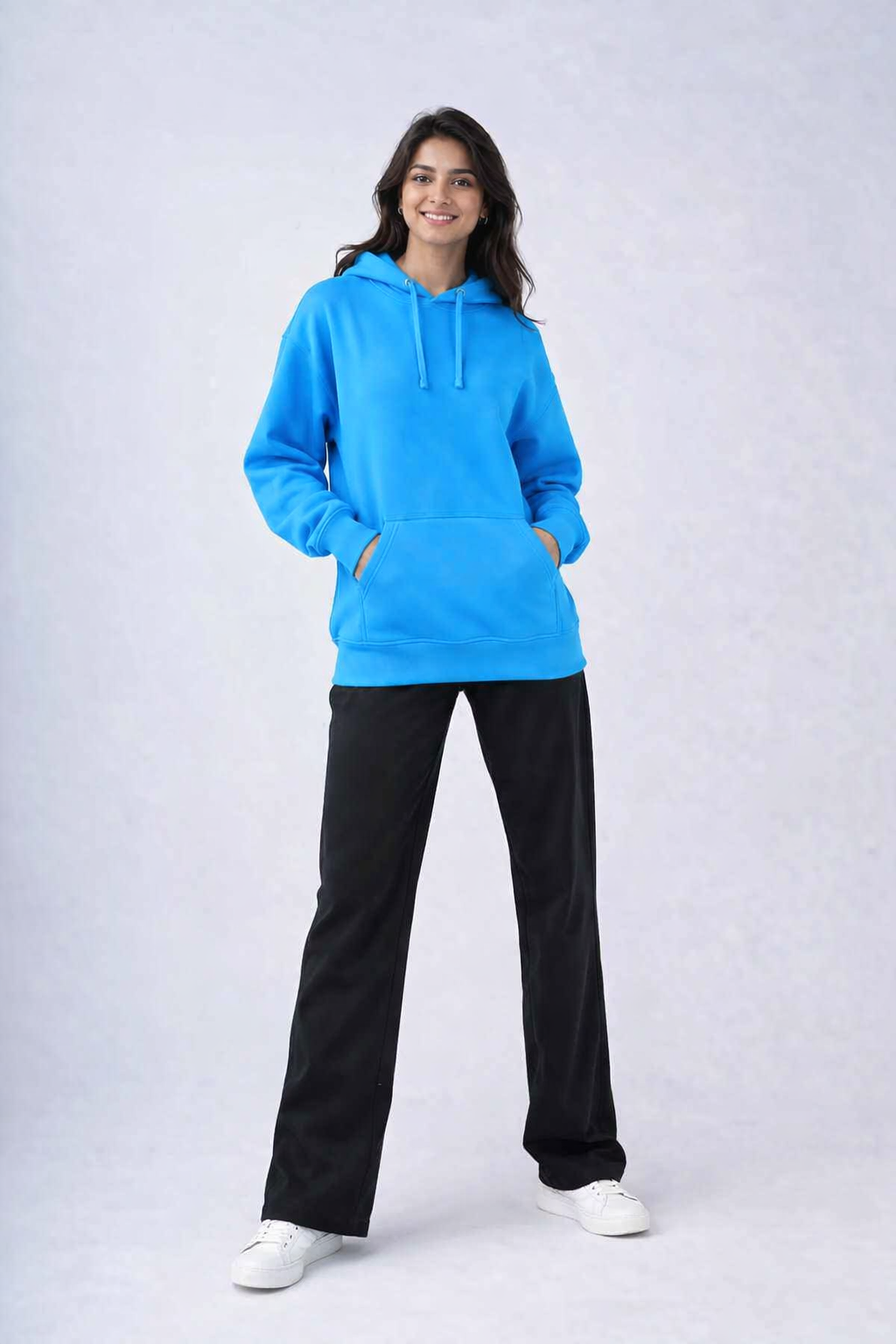 Blue Hooded Sweatshirt | Cotton Blend Hoodie | Long Sleeve | Kangaroo Pocket | Casual Winter Wear