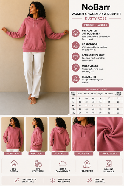 Peach Hooded Sweatshirt | Cotton Blend Hoodie | Long Sleeve | Kangaroo Pocket | Casual Winter Wear