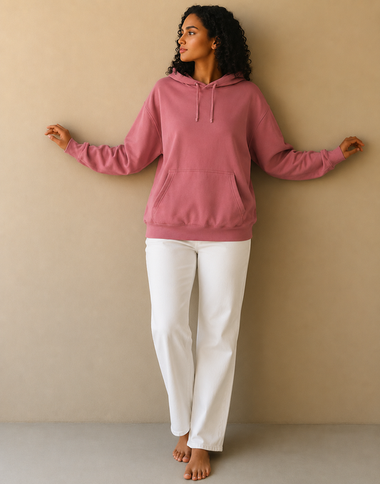 Peach Hooded Sweatshirt | Cotton Blend Hoodie | Long Sleeve | Kangaroo Pocket | Casual Winter Wear