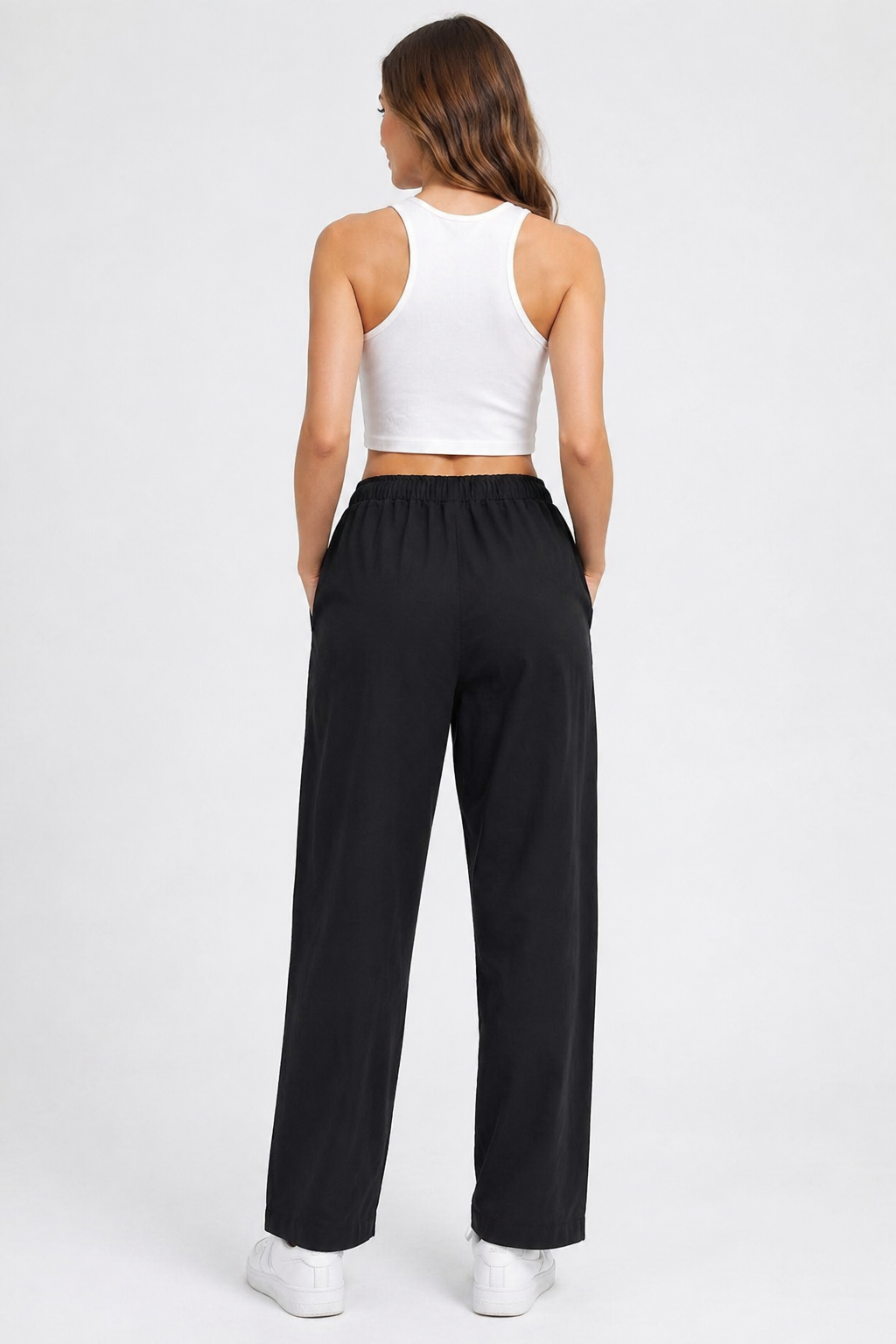 Black 100% Cotton Straight Fit Drawstring Pants | Elastic Waist | 2 Side Pockets | Casual Trousers