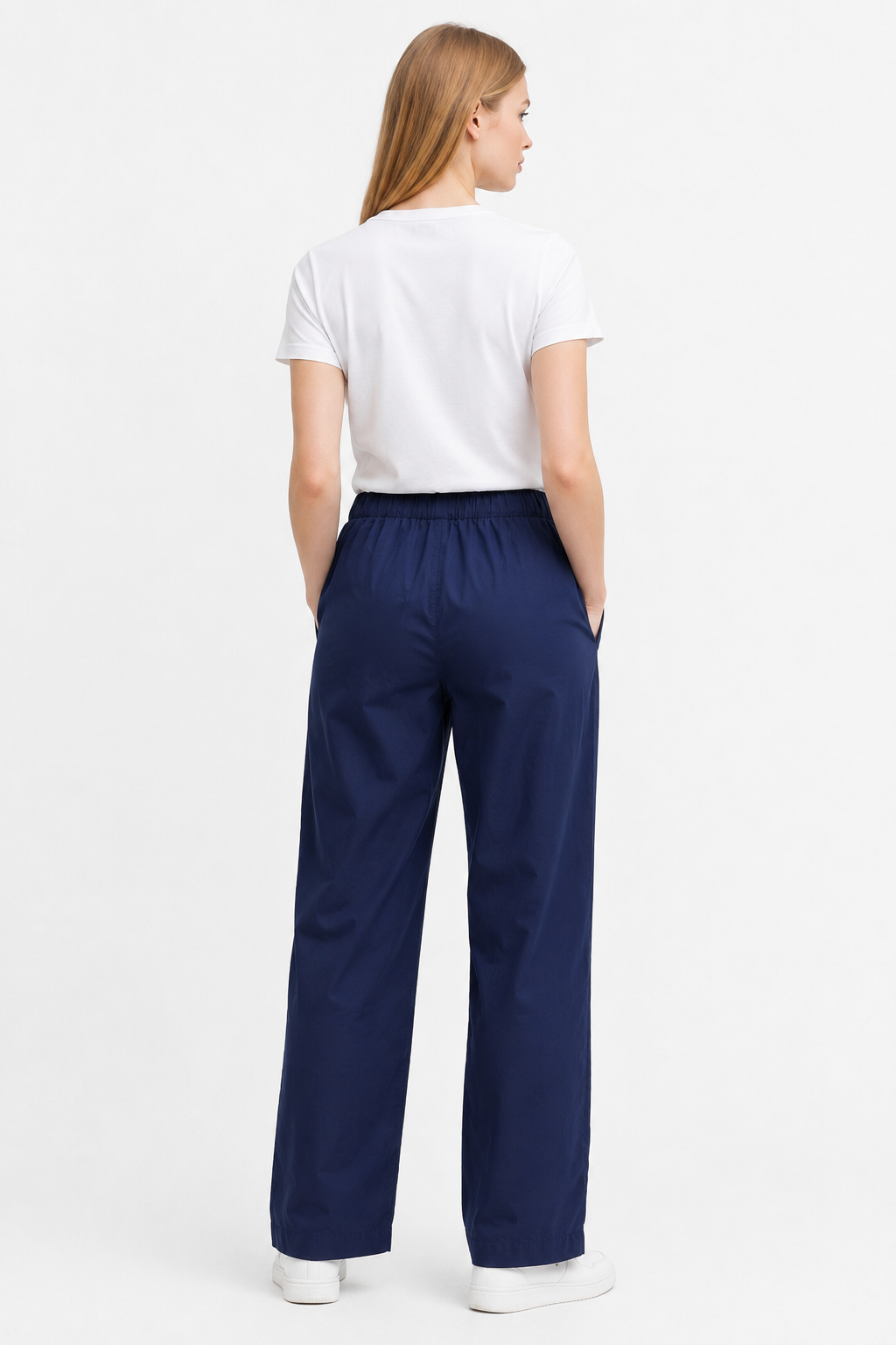 Dark Blue 100% Cotton Straight Fit Drawstring Pants | Elastic Waist | 2 Side Pockets | Casual Trousers