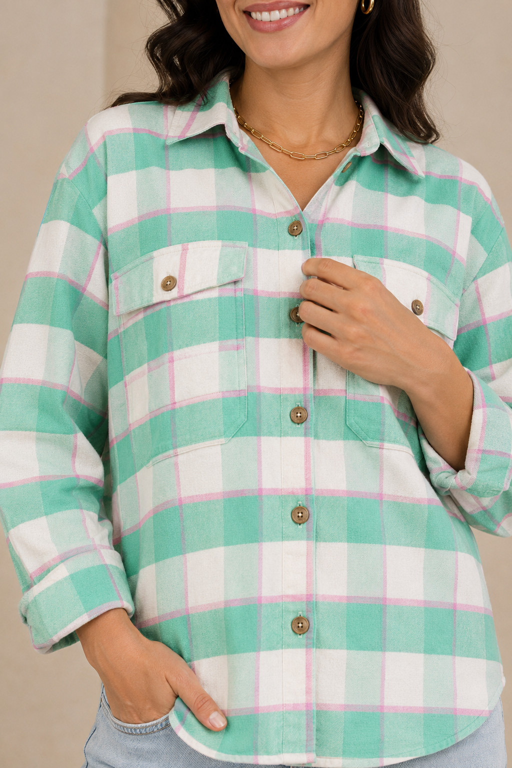 100% Viscose Checked Shirt | Loose Fit Casual Button-Down Shirt | Full Sleeve Collared Check Shirt | Soft Lightweight Everyday Wear Top with 4 Pockets