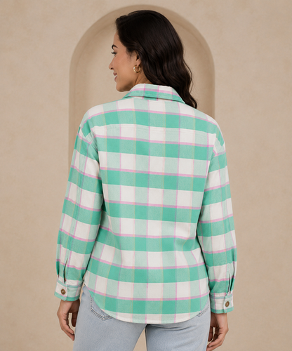 100% Viscose Checked Shirt | Loose Fit Casual Button-Down Shirt | Full Sleeve Collared Check Shirt | Soft Lightweight Everyday Wear Top with 4 Pockets