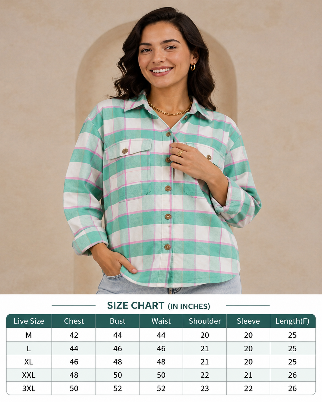 100% Viscose Checked Shirt | Loose Fit Casual Button-Down Shirt | Full Sleeve Collared Check Shirt | Soft Lightweight Everyday Wear Top with 4 Pockets
