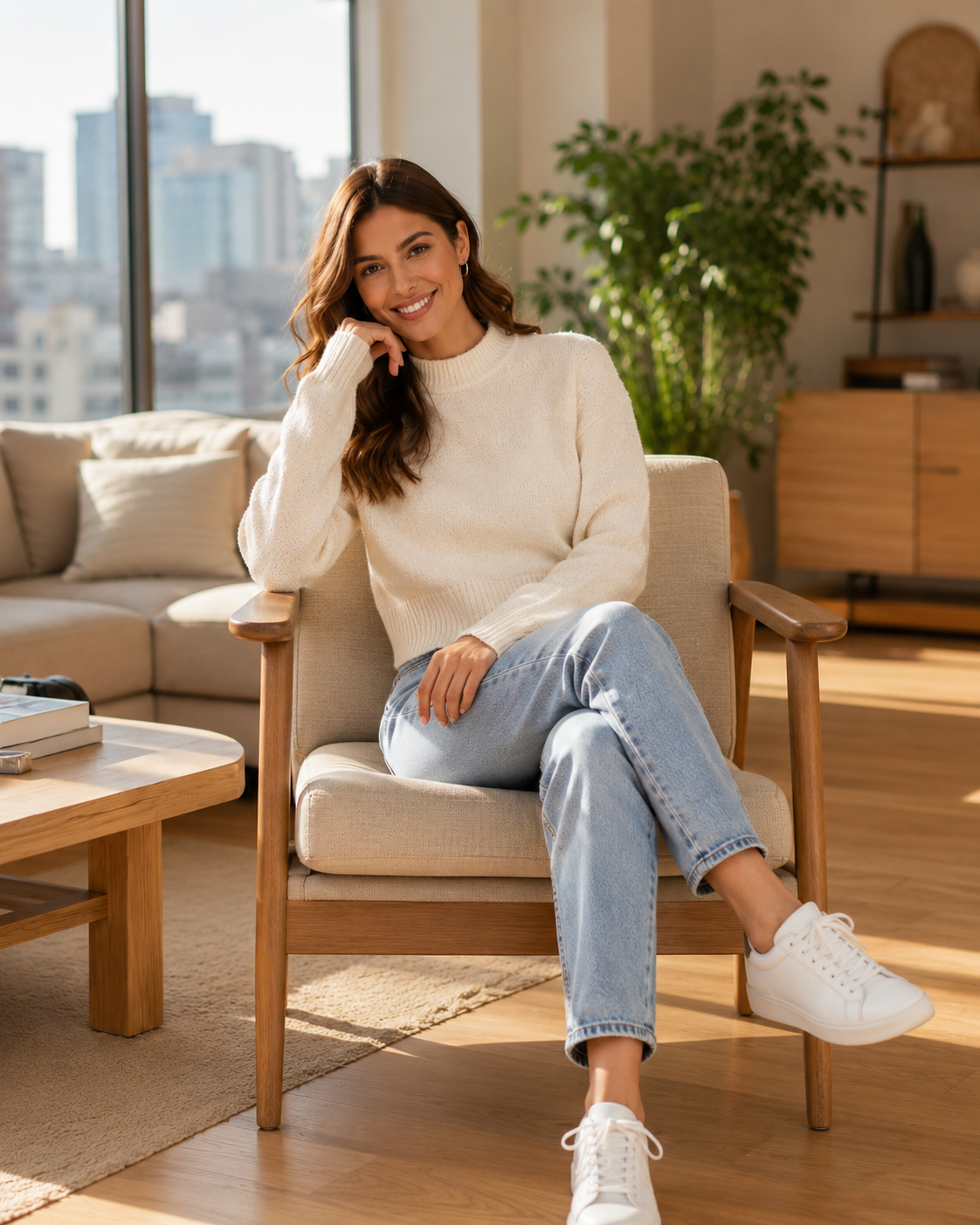 Off White Knit Sweater | Soft Wool Blend Round Neck Full Sleeve Pullover | Drop Shoulder Loose Fit Winter Casual Top