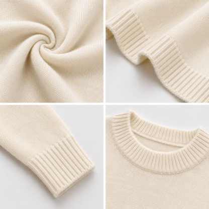 Off White Knit Sweater | Soft Wool Blend Round Neck Full Sleeve Pullover | Drop Shoulder Loose Fit Winter Casual Top