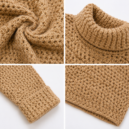 Brown Metallic Knit Sweater | High Neck Full Sleeve Pullover | Soft Wool Blend Winter Top | Regular Fit Casual Sweater