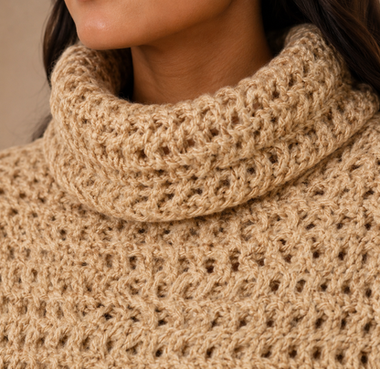 Brown Metallic Knit Sweater | High Neck Full Sleeve Pullover | Soft Wool Blend Winter Top | Regular Fit Casual Sweater