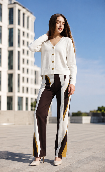 White V-Neck Button Front Knit Cardigan Sweater | Full Sleeve | Loose Fit | Soft Winter Wear | Casual Everyday Outerwear