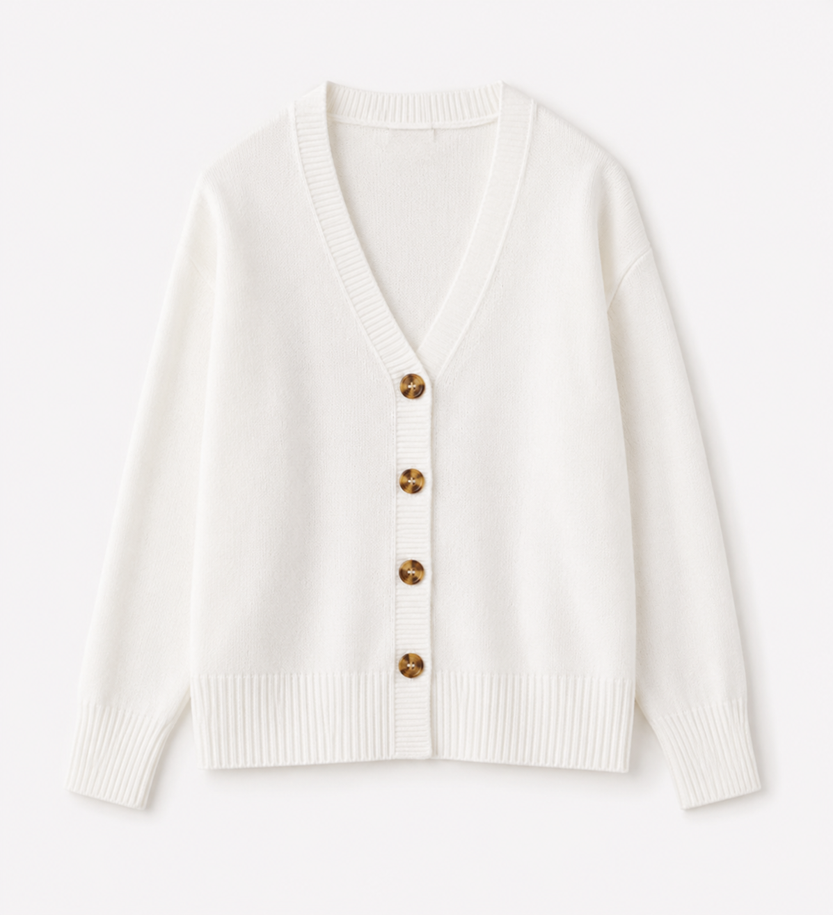 White V-Neck Button Front Knit Cardigan Sweater | Full Sleeve | Loose Fit | Soft Winter Wear | Casual Everyday Outerwear