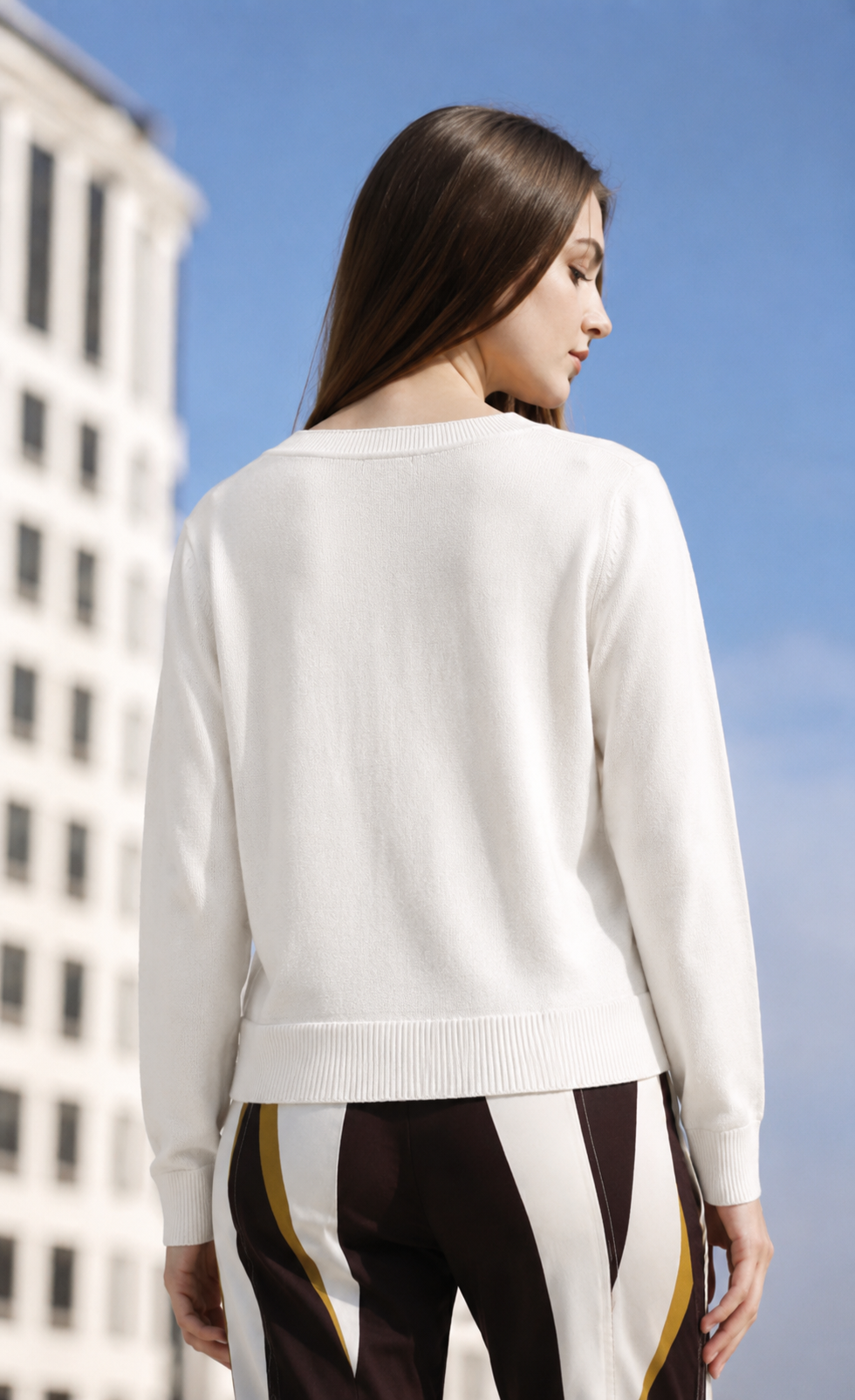 White V-Neck Button Front Knit Cardigan Sweater | Full Sleeve | Loose Fit | Soft Winter Wear | Casual Everyday Outerwear