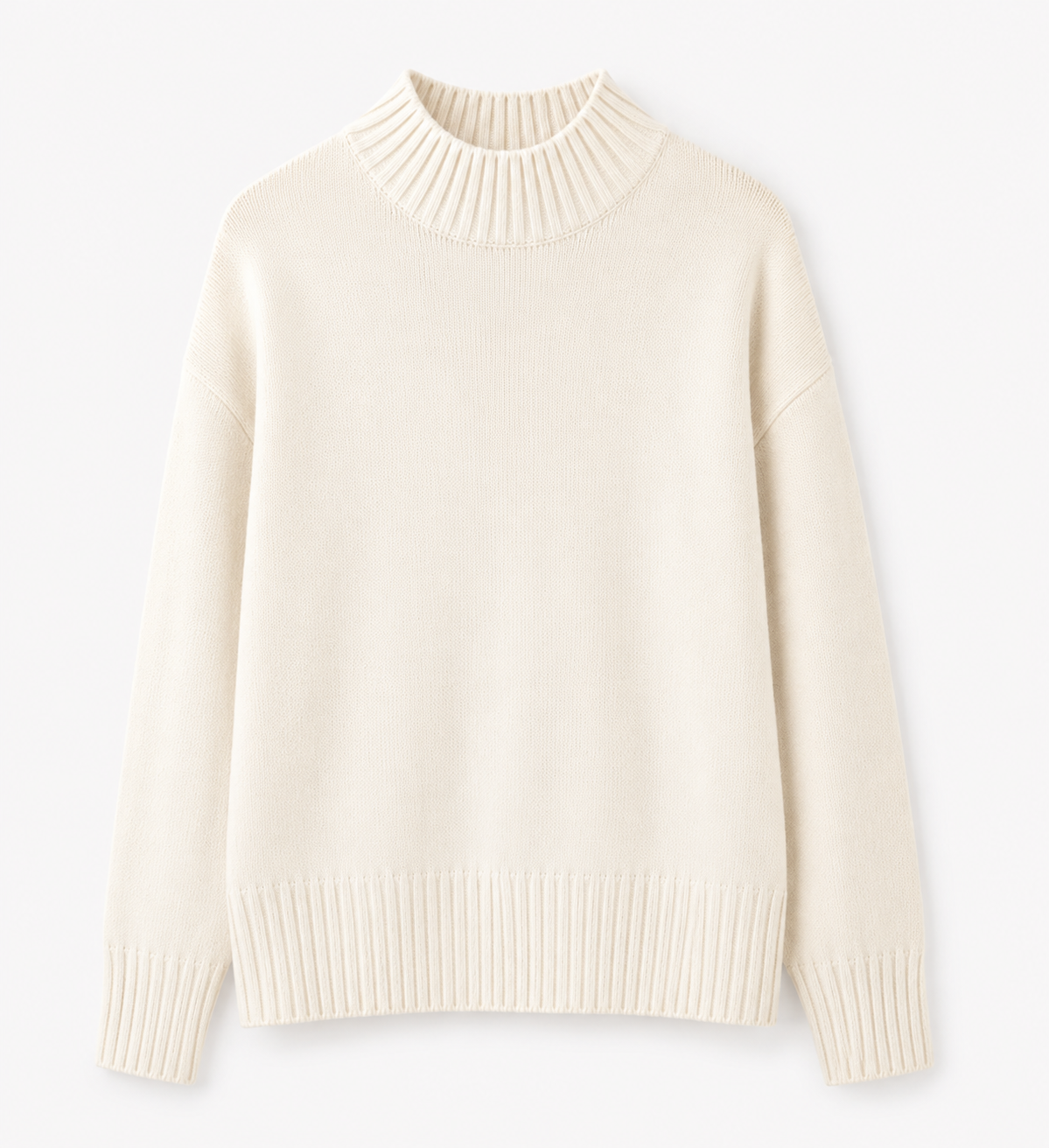 Off White Mock Neck Knit Sweater | Loose Fit Drop Shoulder Pullover | Full Sleeve Winter Casual Top | Soft Acrylic Blend