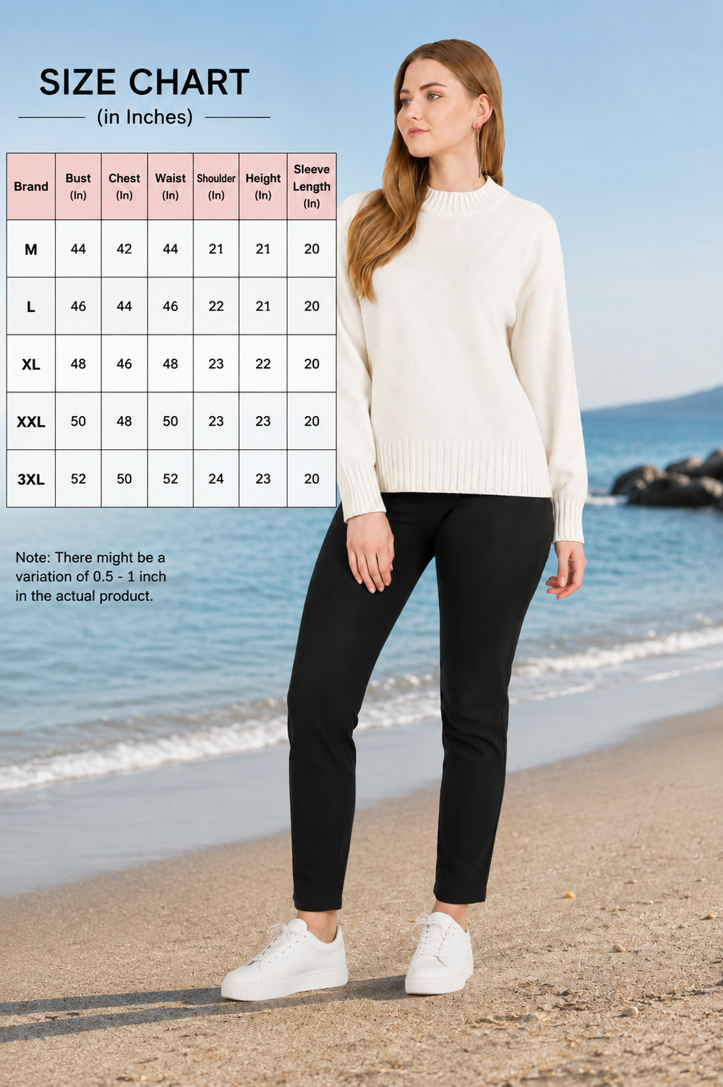 Off White Mock Neck Knit Sweater | Loose Fit Drop Shoulder Pullover | Full Sleeve Winter Casual Top | Soft Acrylic Blend