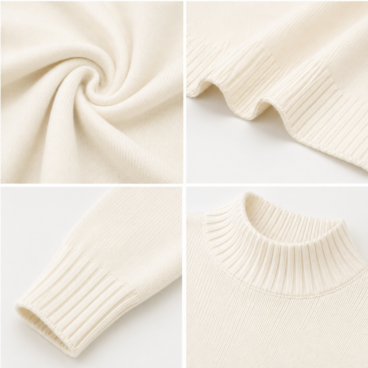 Off White Mock Neck Knit Sweater | Loose Fit Drop Shoulder Pullover | Full Sleeve Winter Casual Top | Soft Acrylic Blend