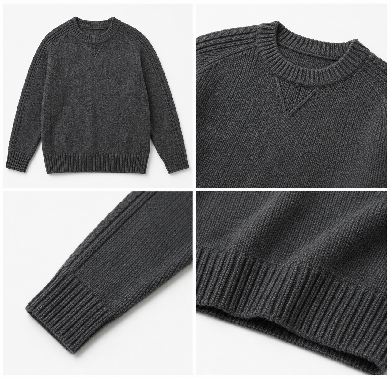 Dark Grey 100% Acrylic Crew Neck Sweater | Loose Fit Full Sleeve Winter Knit Pullover | Soft Warm Casual Everyday Winter Top