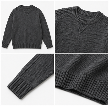 Dark Grey 100% Acrylic Crew Neck Sweater | Loose Fit Full Sleeve Winter Knit Pullover | Soft Warm Casual Everyday Winter Top