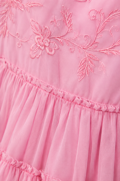 Pink Tiered Mini Dress | 100% Polyester | Sleeveless Spaghetti Strap | Smocked Back | Fit & Flare Casual Dress