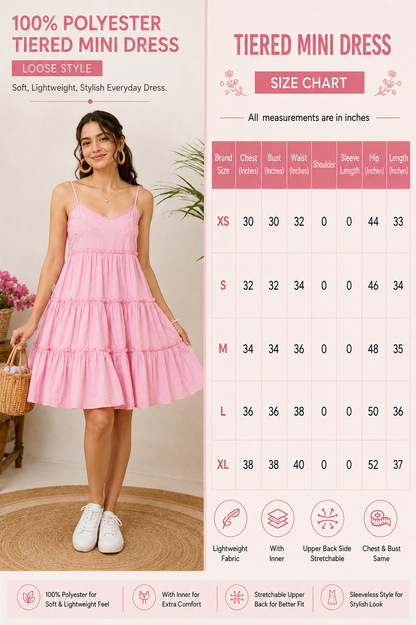 Pink Tiered Mini Dress | 100% Polyester | Sleeveless Spaghetti Strap | Smocked Back | Fit & Flare Casual Dress