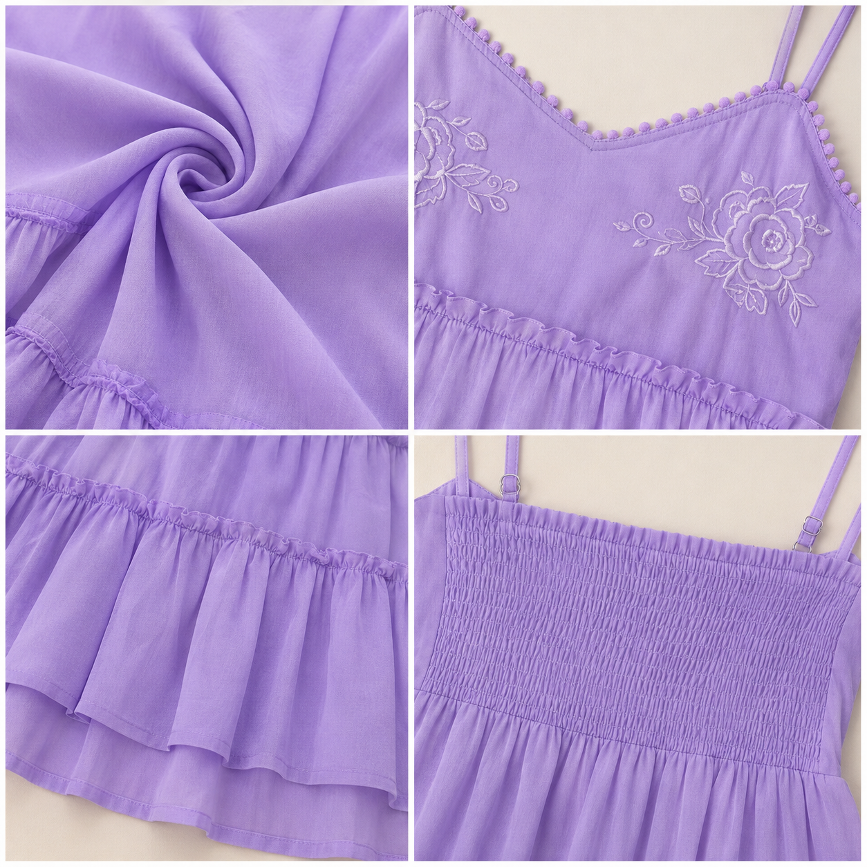 Purple Tiered Mini Dress | 100% Polyester | Sleeveless Spaghetti Strap | Smocked Back | Fit & Flare Casual Dress